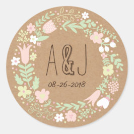 Boho Pastel Floral Wreath Rustikale Hochzeit Runder Aufkleber