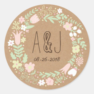 Boho Pastel Floral Wreath Rustikale Hochzeit Runder Aufkleber