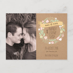 Boho Pastel Floral Wreath Save the Date Ankündigungspostkarte