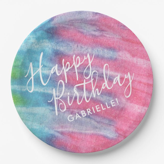 Boho Pastel Gefärbte Krawatte Herzlichen Glückwuns Pappteller (Vorderseite)