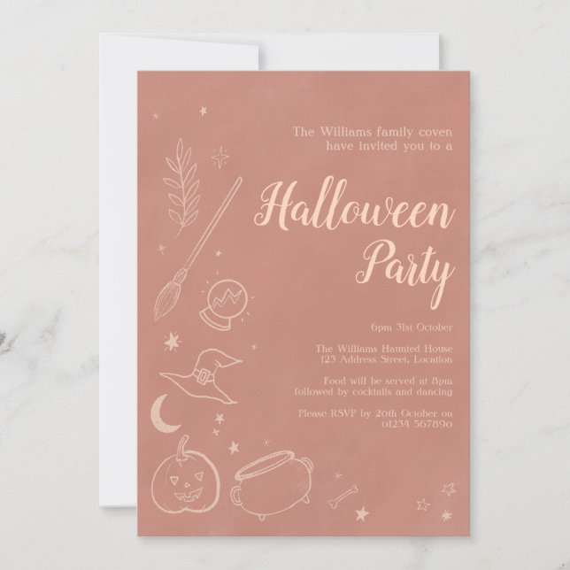Boho pastel Halloween Hexeneinladung Einladung (Vorderseite)