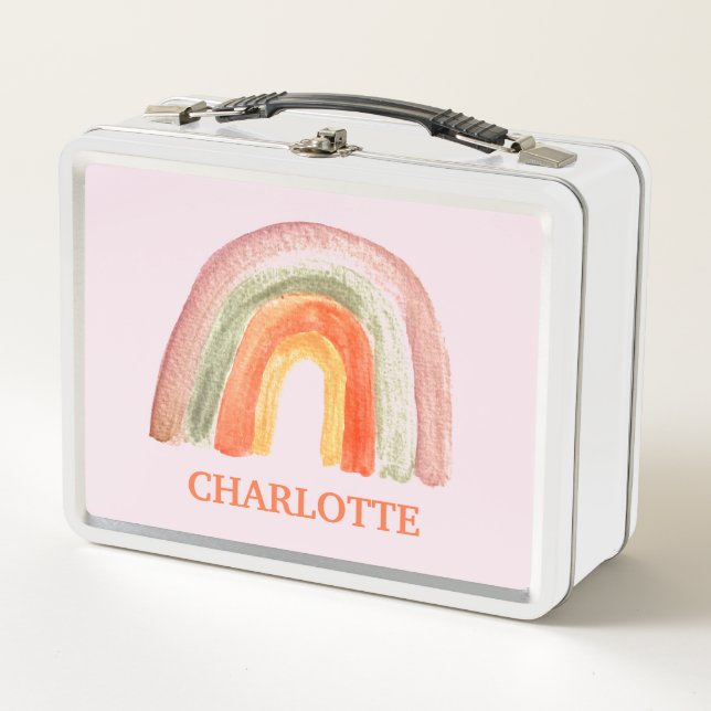 Boho Pastel Kids Girl Rainbow Metall Brotdose (Vorderseite)