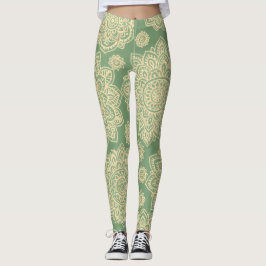 Boho Pastel Mandala Sage Green Leggings