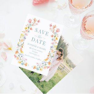 Boho Pastel Meadow Blume Save the Date Foto Einladung