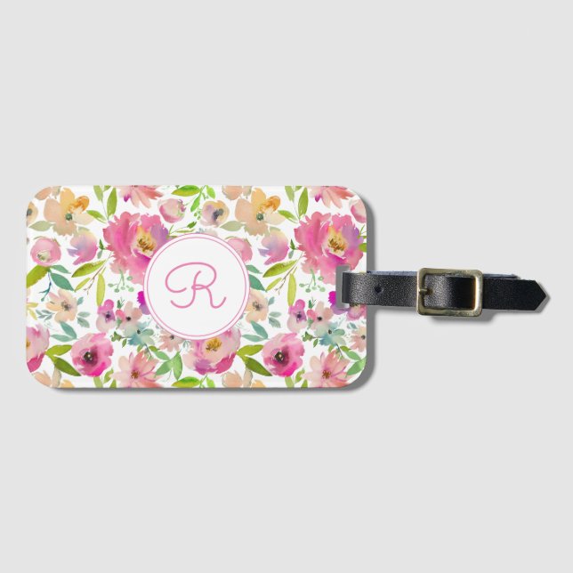 Boho Pastel Pink Floral Wasserfarbe Botanisch Gepäckanhänger (Vorderseite (Horizontal))