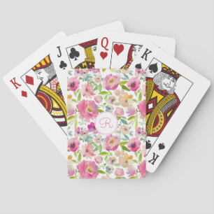 Boho Pastel Pink Floral Wasserfarbe Botanisch Spielkarten