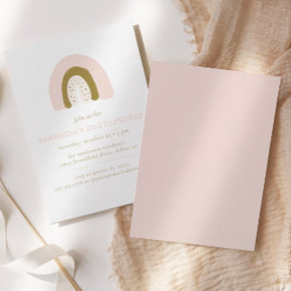 Boho Pastel Pink Gold Rainbow Birthday Party Einladung