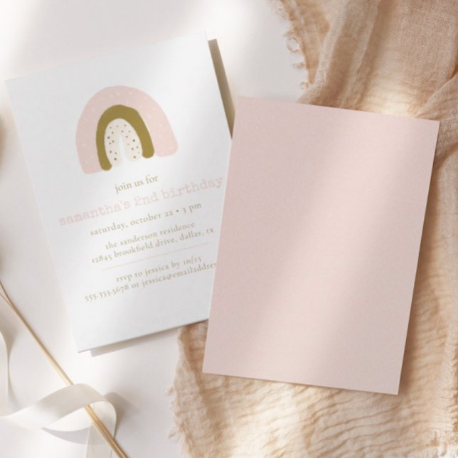Boho Pastel Pink Gold Rainbow Birthday Party Einladung (Von Creator hochgeladen)