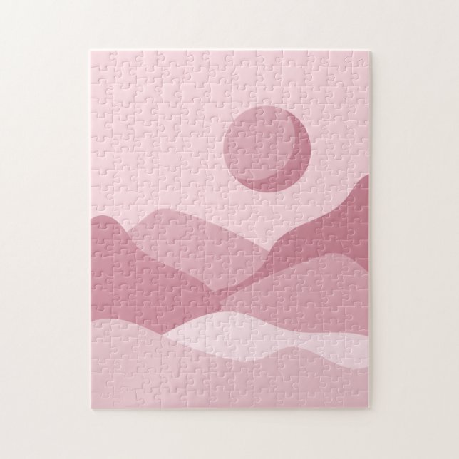 Boho Pastel Pink Landschaft Berge & Mondsonne (Vertikal)