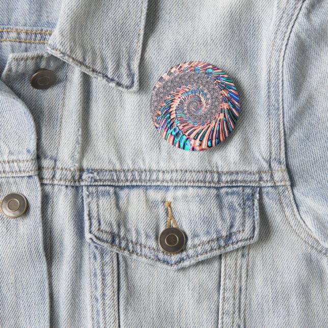 Boho Pastel Pink und Blue Spiral Abstraktes Frakta Button (Beispiel)