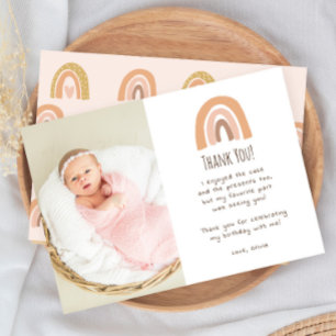 Boho Pastel Rainbow 1st Birthday Photo Thank You Einladung
