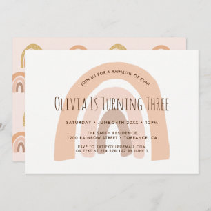 Boho Pastel Rainbow 3. Geburtstag Einladung