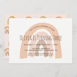 Boho Pastel Rainbow 3. Geburtstag Einladung