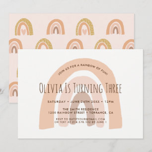 Boho Pastel Rainbow 3ème anniversaire Invitation