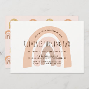 Boho Pastel Rainbow Invitation au deuxième anniver