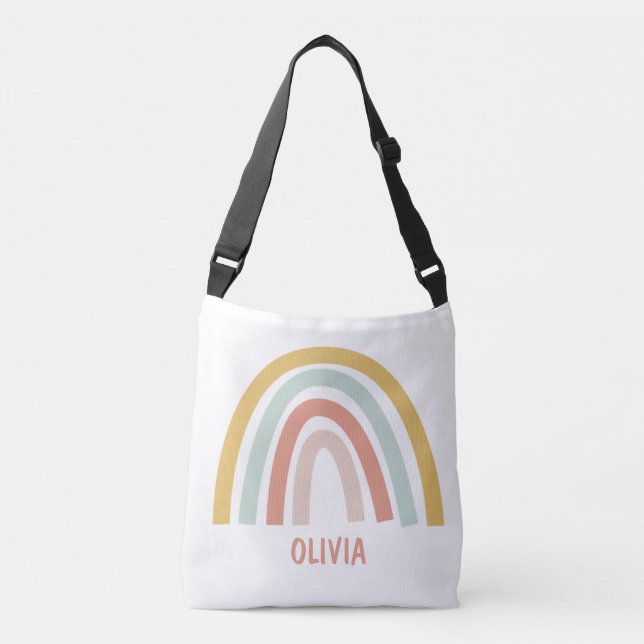 Boho Pastel Rainbow Personalisiert Tragetaschen Mit Langen Trägern (Vorderseite)
