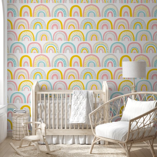 Boho Pastel Rainbows Pattern Tapete (Kinder)
