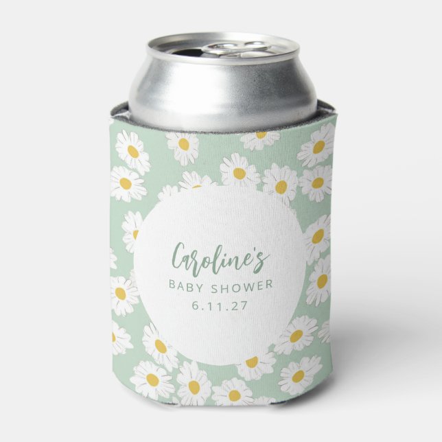 Boho Pastel Sage Daisies Floral Custom Baby Dusche Dosenkühler (Kanne Vorderseite)