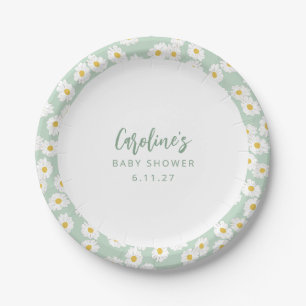 Boho Pastel Sage Daisies Floral Custom Baby Dusche Pappteller