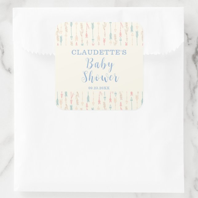 Boho Pastel Tribal Arrow Baby Dusche Quadratischer Aufkleber (Tasche)