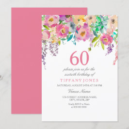 Boho Pastel Watercolor Blume 60. Geburtstagsparty Einladung
