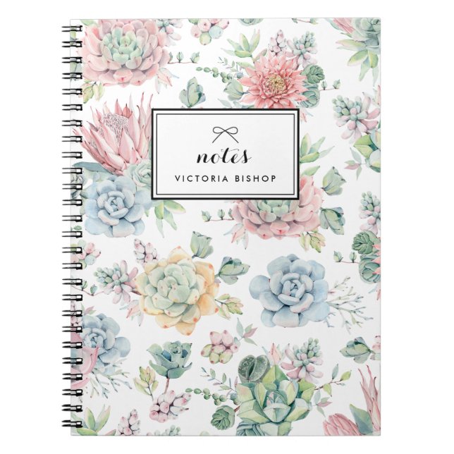 Boho Pastel Watercolor Succulents Pattern Notizblock (Vorderseite)