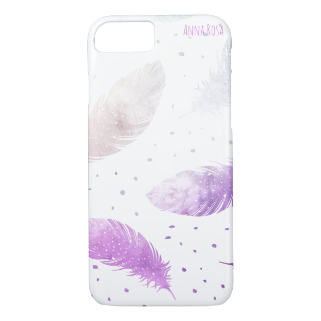 *~* Boho Pastel White & Lavender Fether Dots Case-Mate iPhone Hülle (Rückseite)