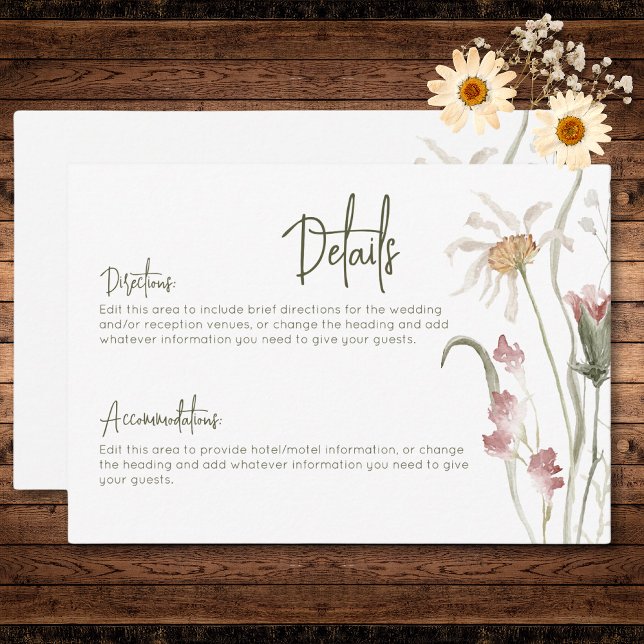 Boho Pastel Wildblumen Moderne Blumendetails Begleitkarte (Boho Pastel Wildflowers Modern Floral Details Enclosure Card)