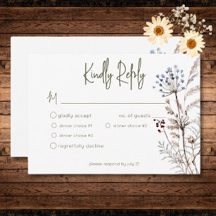 Boho Pastel Wildblumen Modernes, florales Drei-Din RSVP Karte