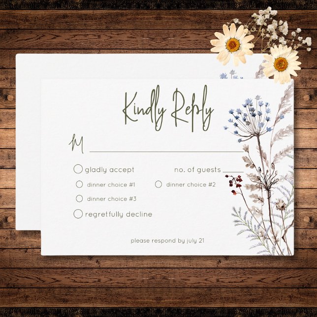 Boho Pastel Wildblumen Modernes, florales Drei-Din RSVP Karte (Boho Pastel Wildflowers Modern Floral Three Dinner RSVP Card)