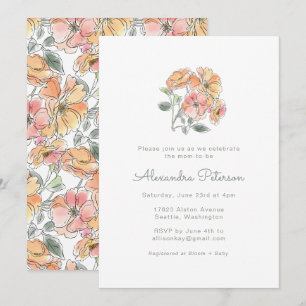 Boho-Pastell-Pfirsich-Aquarell-Blumen-Baby-Party Einladung