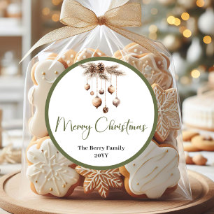 Boho-Pastell-Weihnachts-Familienname-Aufkleber-Sie Runder Aufkleber