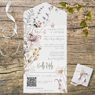 Boho-Pastell-Wildblumen Moderner QR-Code All In One Einladung