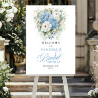 Boho Pastellblaue Blumen Brautparty Willkommen