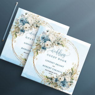 Boho-Pastellblaue Blumen Gold Gästebuch