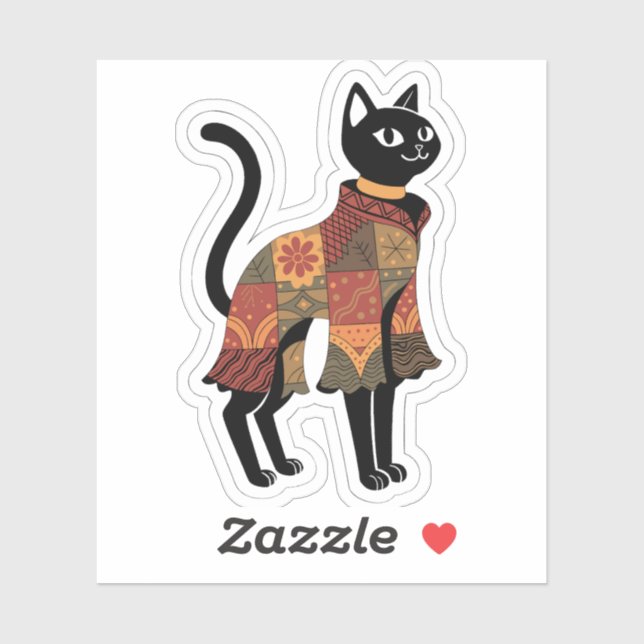 Boho-Patchwork-Katze, Volksgut-Sticker Aufkleber (Blatt)