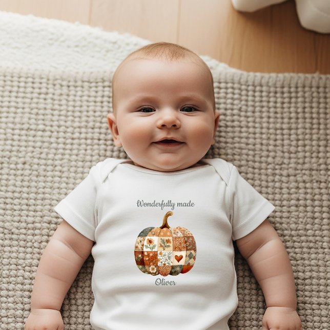 Boho-Patchwork-Kürbis-Christliche-Neugeborene Baby Strampler (Von Creator hochgeladen)