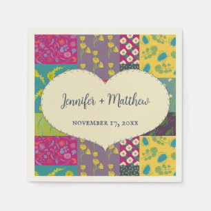 Boho Patchwork Quilt and Heart Shape Wedding Serviette