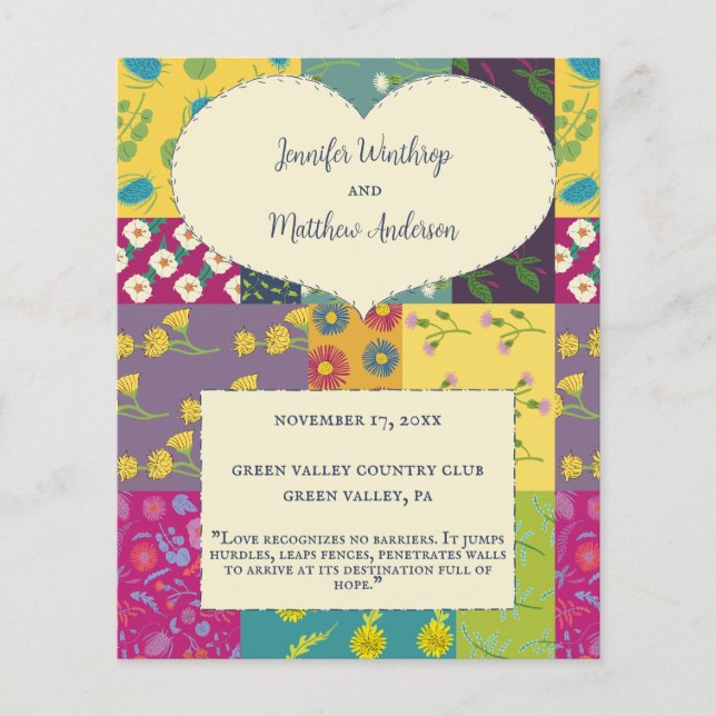 Boho Patchwork Quilt Maximalist Wedding Program (Vorderseite)