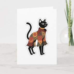 Boho-Patchwork-Schwarze-Katz-Grußkarte Karte