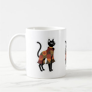 Boho-Patchwork-Schwarze-Katzen-Kaffeetasse Kaffeetasse