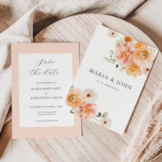 Boho Peach & Blush Fleurs Mariage Carte de sauvega