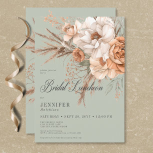 Boho Peach & Cream Floral Green Bridal Luncheon Einladung