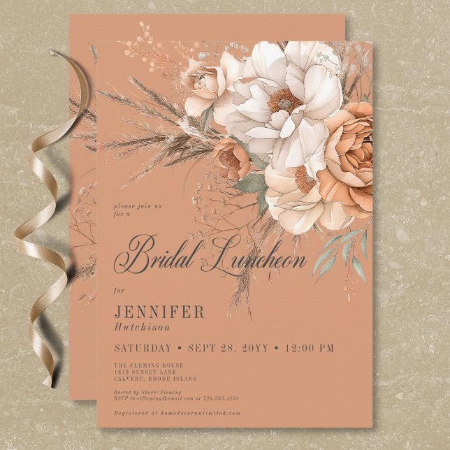Boho Peach & Cream Floral Rust Bridal Luncheon Einladung (Boho Peach & Cream Floral Rust Bridal Luncheon Invitation)