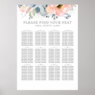 Boho Peach floral Dusty Blue Wedding Chart Poster