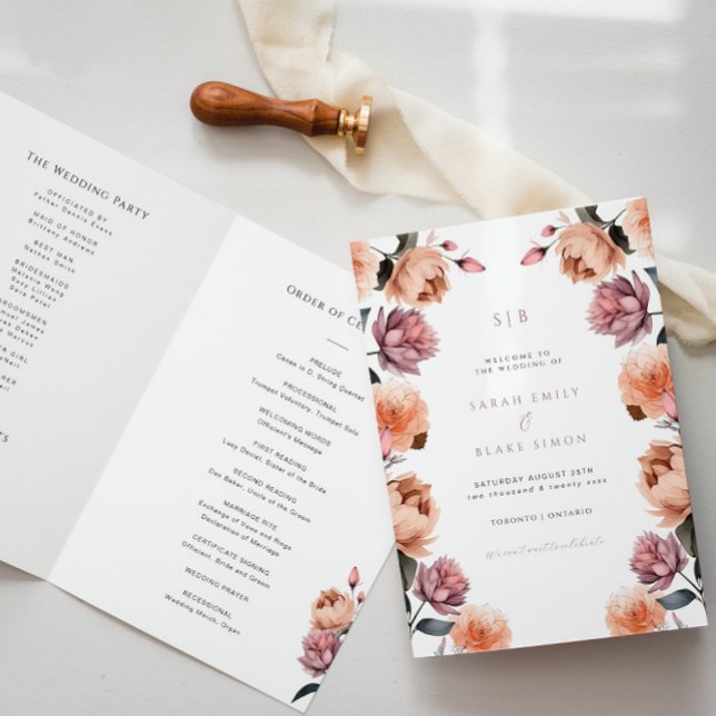Boho Peach Floral Garden Wedding Folding Programm (Von Creator hochgeladen)