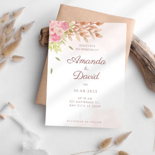 Boho Peach Floral Wedding Einladung