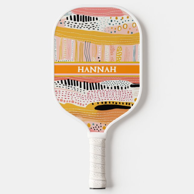 Boho Peach Gold Personalisiert Pickleball Paddle (Vorderseite)