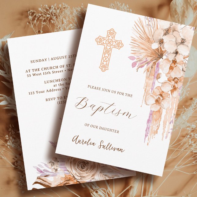 Boho Peach Lilac Baptême Invitation (Créateur téléchargé)