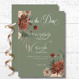 Boho Peach & Rust Blumenzage Grüne Hochzeit Save The Date